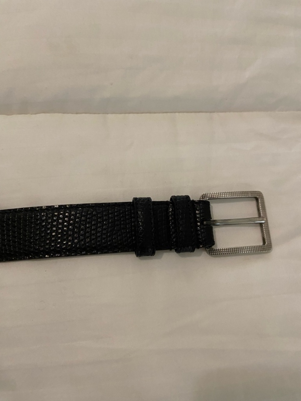 Yves Saint Laurent Black Textured Leather Belt with Silver 925 Buckle Rare VTG